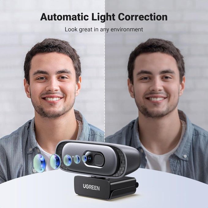 Ugreen Webcam 2K 30FPS Full HD, Webcam with Dual Microphone, 91° Field of View, Privacy Protection, Auto Focus, Automatic Light Correction, Stereo Sound, Plug & Play, PC Camera for Windows MacOS
