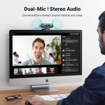 Ugreen Webcam 2K 30FPS Full HD, Webcam with Dual Microphone, 91° Field of View, Privacy Protection, Auto Focus, Automatic Light Correction, Stereo Sound, Plug & Play, PC Camera for Windows MacOS