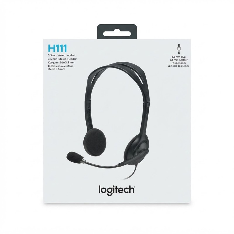 Logitech H111 Stereo on-ear headset, wired with microphone - Black
