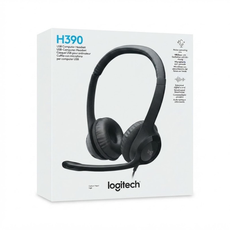 Logitech H390 USB Computer Headset with Enhanced Digital Audio and Inline Controls - Black