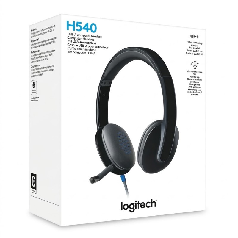 Logitech H540 USB Headset, Black [981-000480], Wired