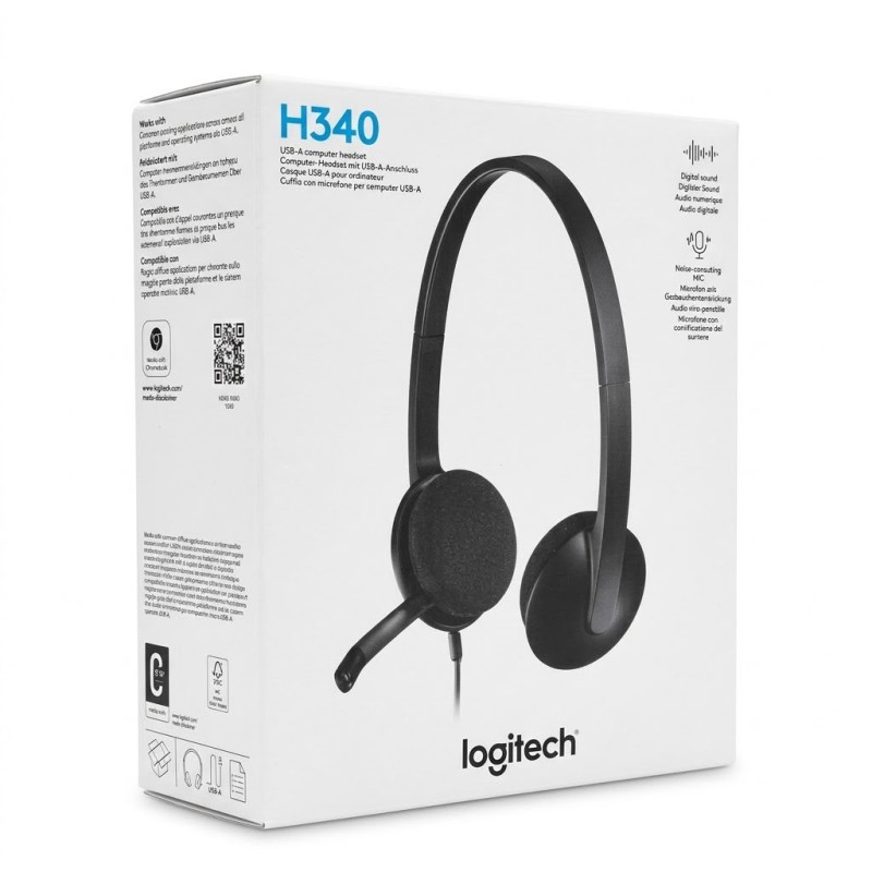 Logitech H340 Stereo Headset with Noise Cancelling Microphone And Wired USB Plug For Computer PC, Mac, Laptop - Black Logitech H340 Stereo Headset with Noise Cancelling Microphone And Wired USB Plug For Computer PC, Mac, Laptop - Black