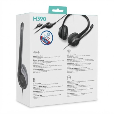Logitech H390 USB Computer Headset with Enhanced Digital Audio and Inline Controls - Black