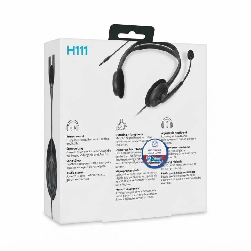 Logitech H111 Stereo on-ear headset, wired with microphone - Black