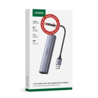 UGREEN 60554 USB3.0 to 3×USB3.0 +RJ45 Gigabit Ethernet Adapter Type-C Power