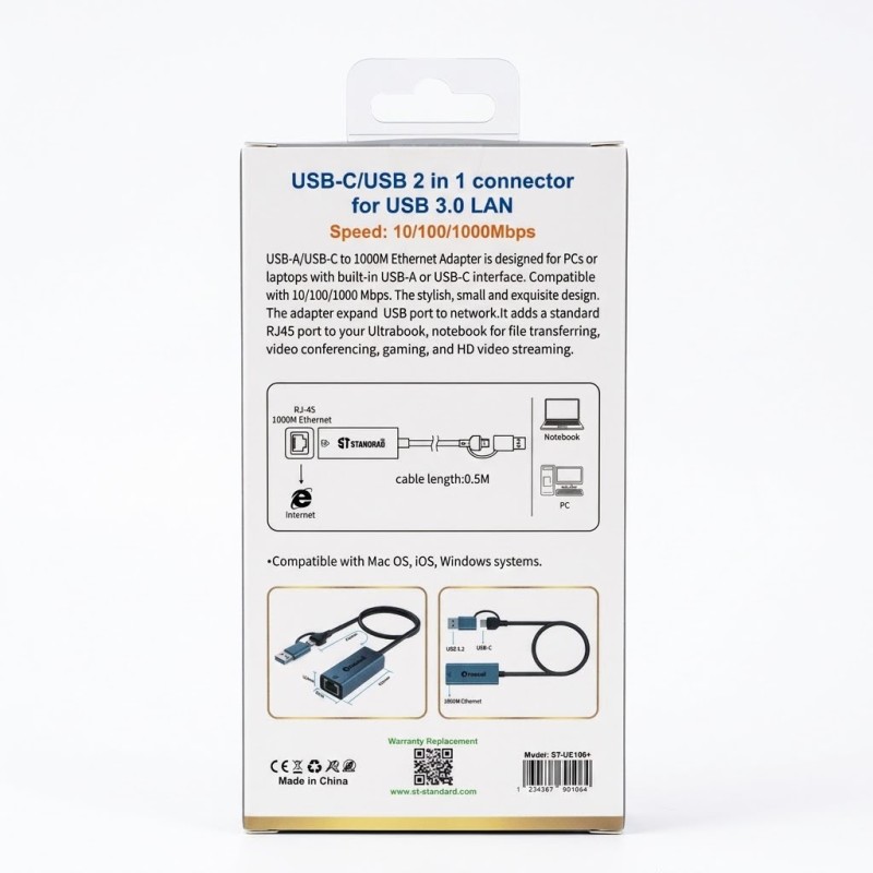 Standard USC-C /USB 3.0 TO Gigabit Ethernet Adapter ST-UE106+ Standard USC-C /USB 3.0 TO Gigabit Ethernet Adapter ST-UE106+