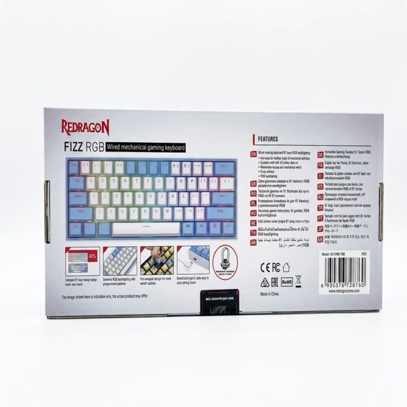REDRAGON K617 FIZZ RED Switch RGB - WHITE/BLUE (60% KB) - ARABIC