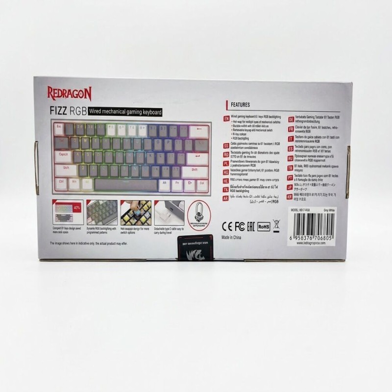 Redragon K617 FIZZ 60 Wired RGB Gaming Keyboard 61 Keys Compact Mechanical Keyboard w Grey White
