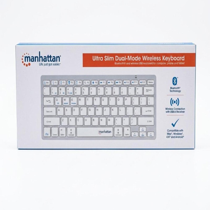 Manhattan Ultra Slim Dual-Mode Wireless Keyboard - 180566 - Silver / White
